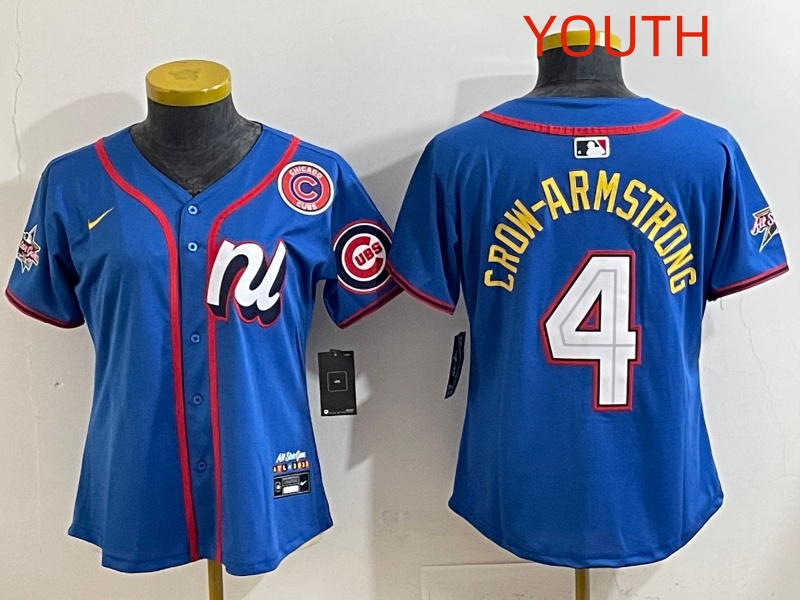 Youth Chicago Cubs #4 Crow-Armstrong Blue MLB All star Nike 2025 Jersey style 002